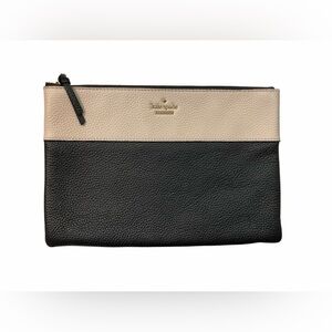 Kate Spade Jackson Street Large Mila Black & Tan/Beige Clutch, Leather, NWT